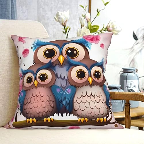 Fundas de almohada laterales de felpa con bonitos búhos, cuadrada, funda de cojín para sofá, funda de almohada súper suave para sala de estar,