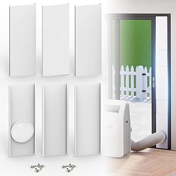 Portable Air Conditioner Sliding Door AC Vent Kit, 6 Pack Adjustable Balcony Seal Kit Plates, Up to 90", Fit for 5.9" Diameter Hose, Seamless & Insulated Portable AC Sliding Door Vent Kit
