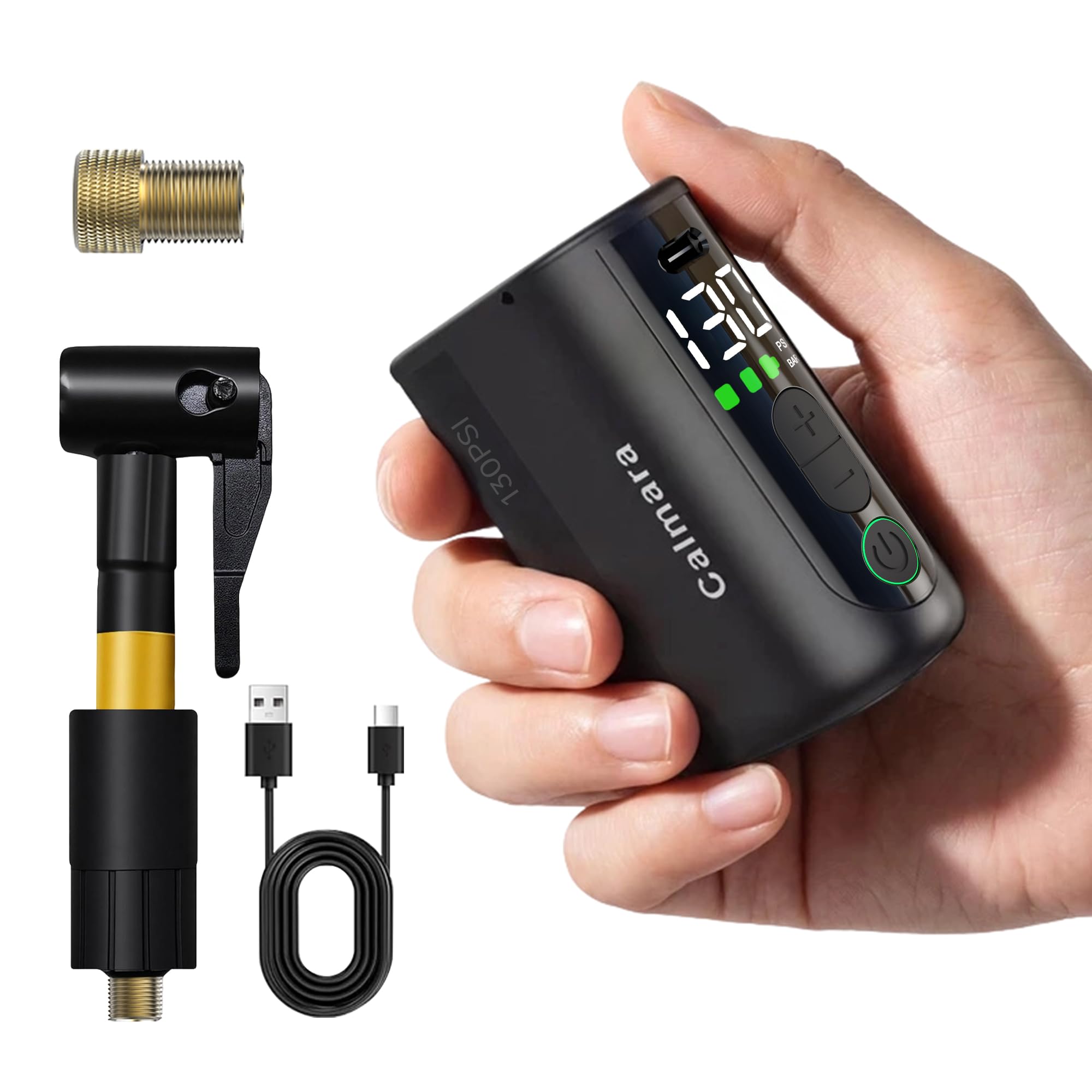 MY20 - Bomba eléctrica para bicicleta con manómetro, inflado rápido de 130 PSI, mini bomba de bicicleta con válvula Presta y Schrader, parada automática, bomba de aire recargable portátil para