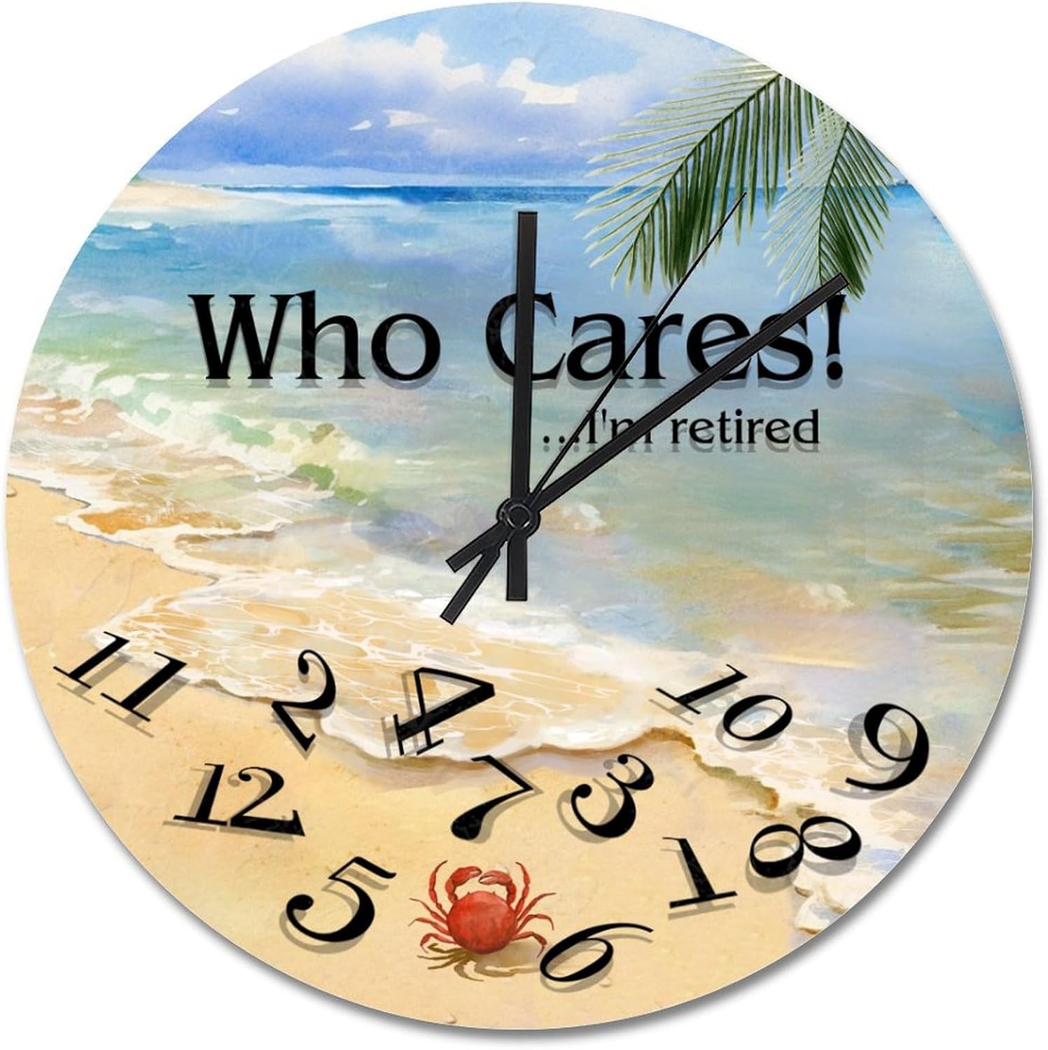 ArogGeld Beach House Wall Clock Who Cares I Am Retired 15 Inch Round Wall Clocks Battery Operated Non-Ticking Boho Retirement Living Room Decor Gift for Man Woman Friend Anniversary