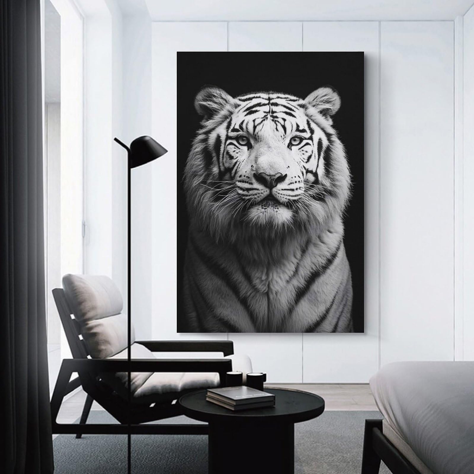 Junmoney Monochrome Tiger Portrait Wall Picture Print 16x24inch(40x60cm), for Home Walls, Creative Rooms Or Shared Spaces, Stylish Home Artwork for Focal Walls