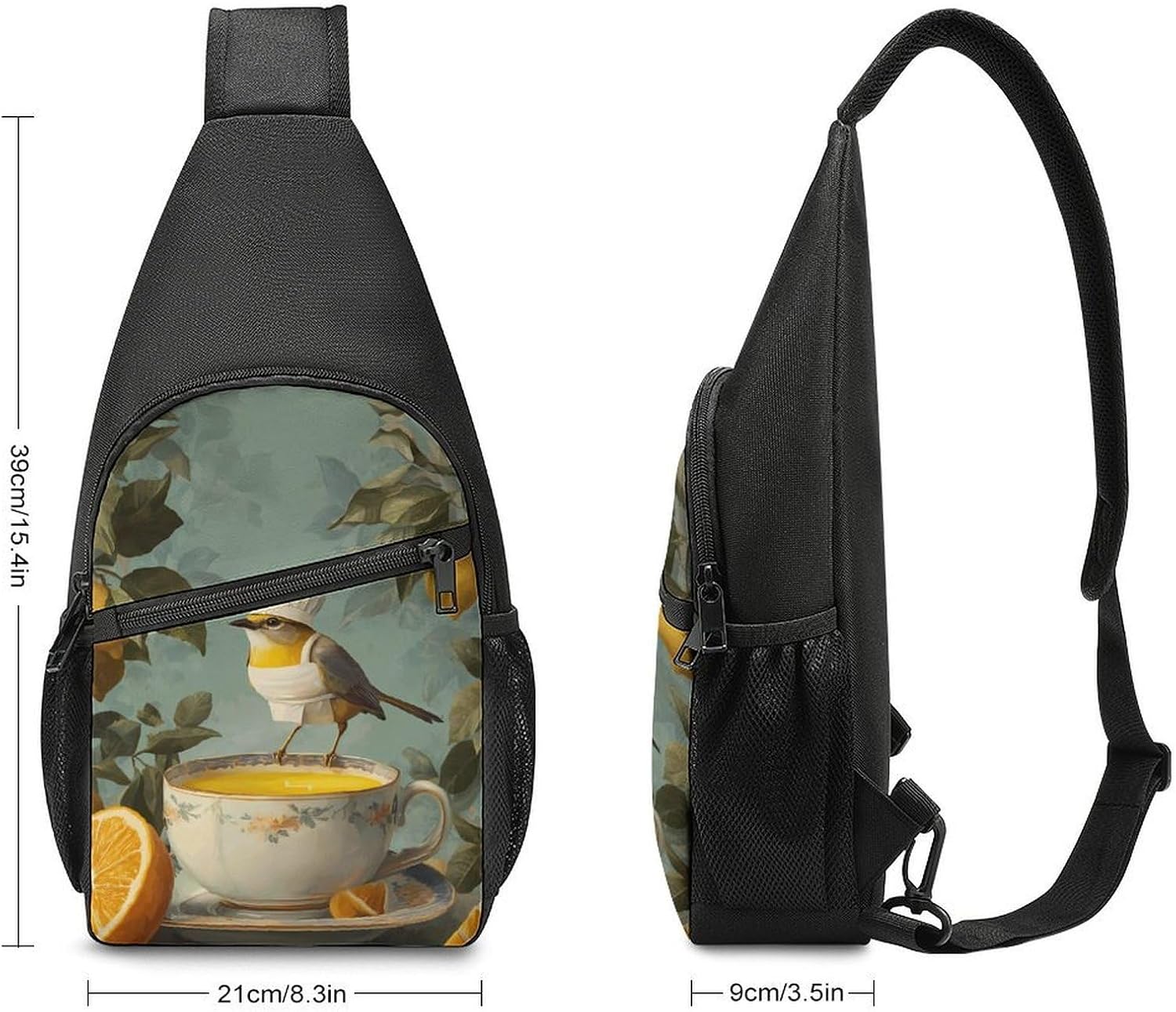 Bird Chef Orange Juice Lemon Crossbody Sling Backpack Chest Bag Daypack | unisex,trendy,with convertible and detachable shoulder strap,side pockets