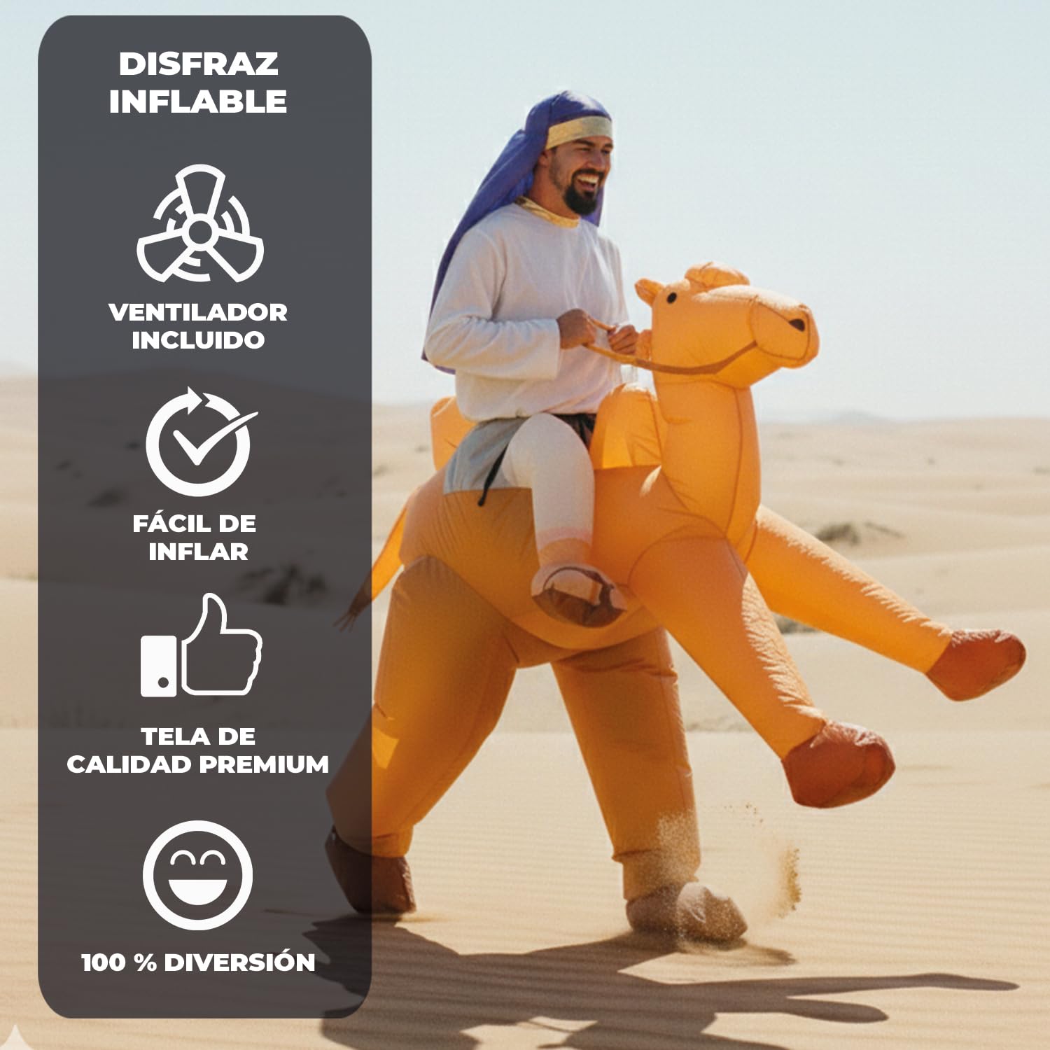 AirSuit® Disfraz de Camello Inflable | Traje Peculiar | Tamaño Adulto 160 a 190cm | Poliéster Cómodo | Resistente | Sistema de inflación Incluido | OriginalCup®