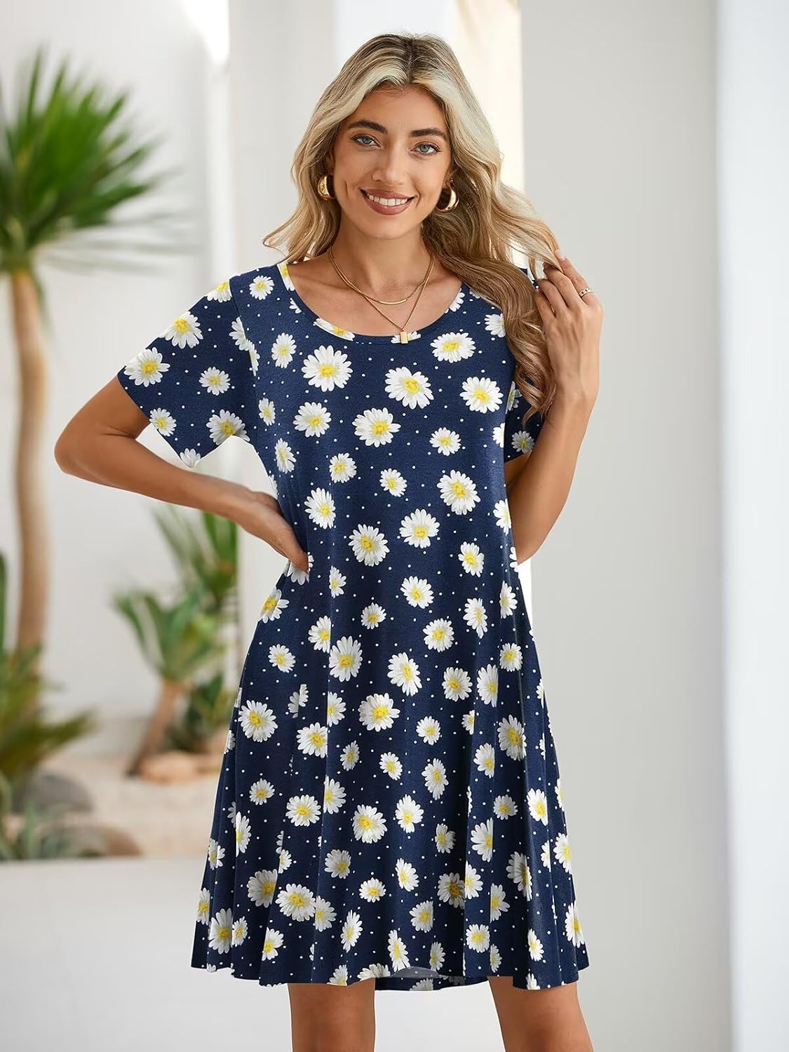 BELAROI Womens Summer Casual T Shirt Dress Loose Swing Tunic Dress Short Sleeve Sundress with Pockets - Image 2