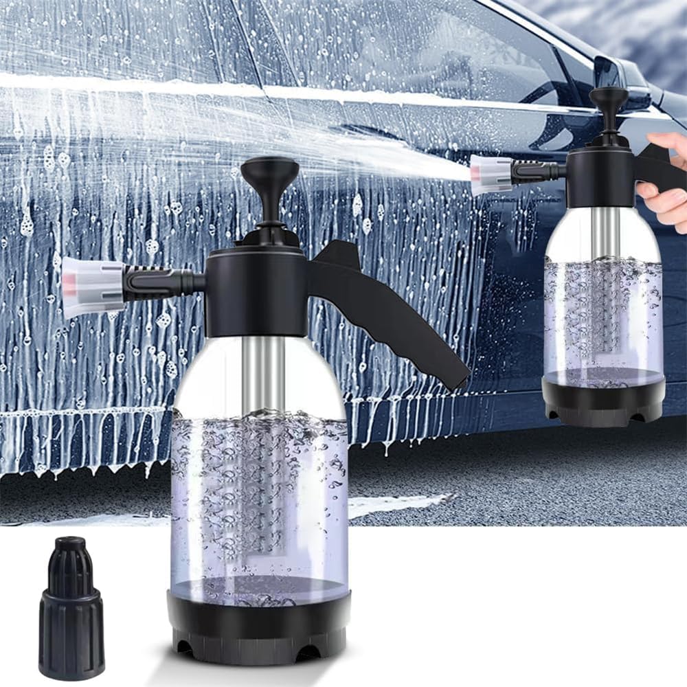 PINKE Snow Foam Pump Sprayer 2L Car Foam Sprayer Hand Pump Foam Sprayer Cannon Pressure Atomizer Pump Sprayer with 2 Types of Nozzle Pneumatic Foam Air Pressure Washer for Car Washing