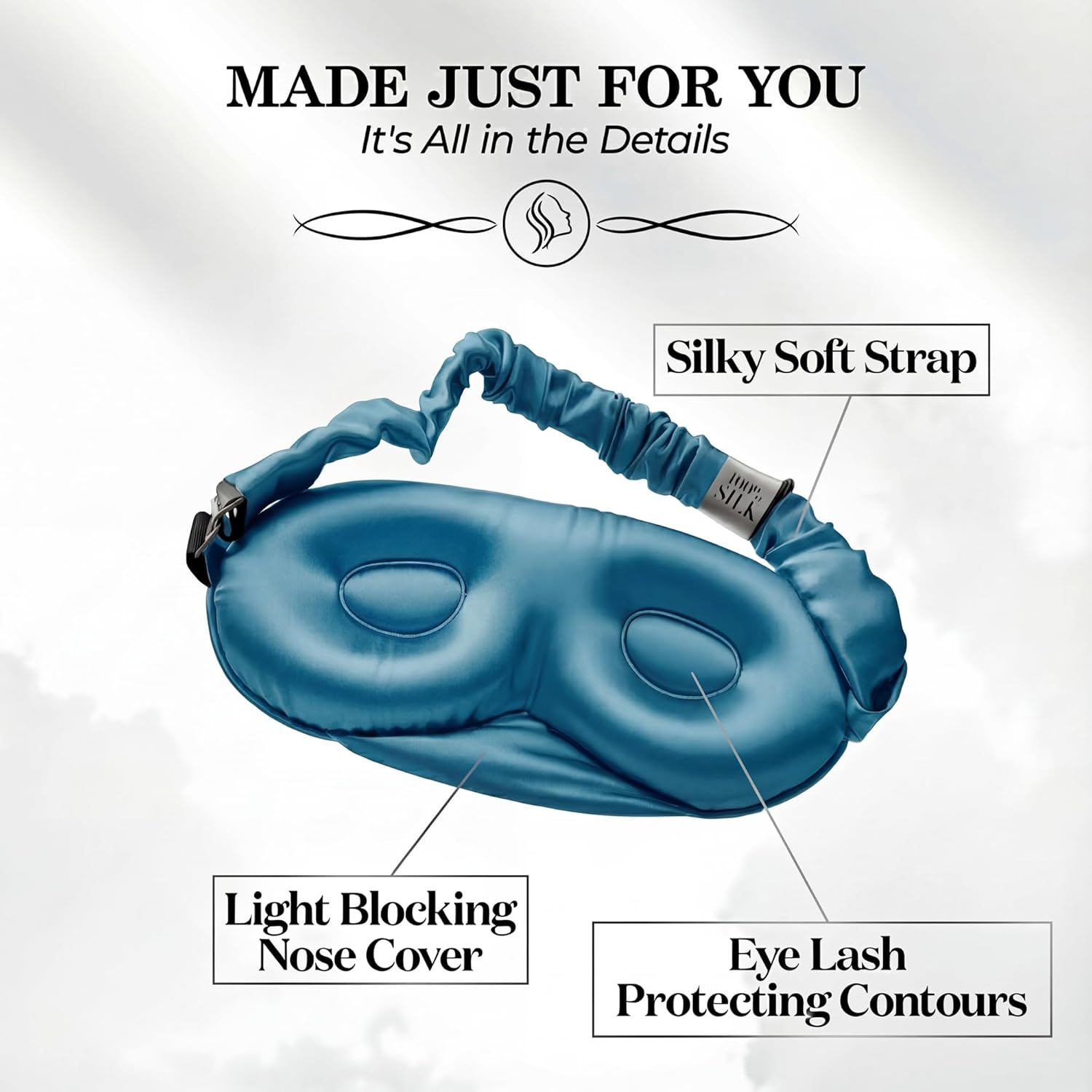 SLEEP SANCTUARY 100% Pure Mulberry Silk Sleep Mask - 22 Momme Light Blocking 3D Contour Silk Eye Mask for Sleeping - Secure Fit for Side Sleepers, Women & Men - Cloud Soft (Peacock Blue)