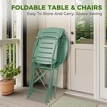Grand patio Premium Frame Patio Bistro Set, Colorful Folding Outdoor Patio Furniture Sets, 3-Piece Patio Table and Chair Set, Sage Green