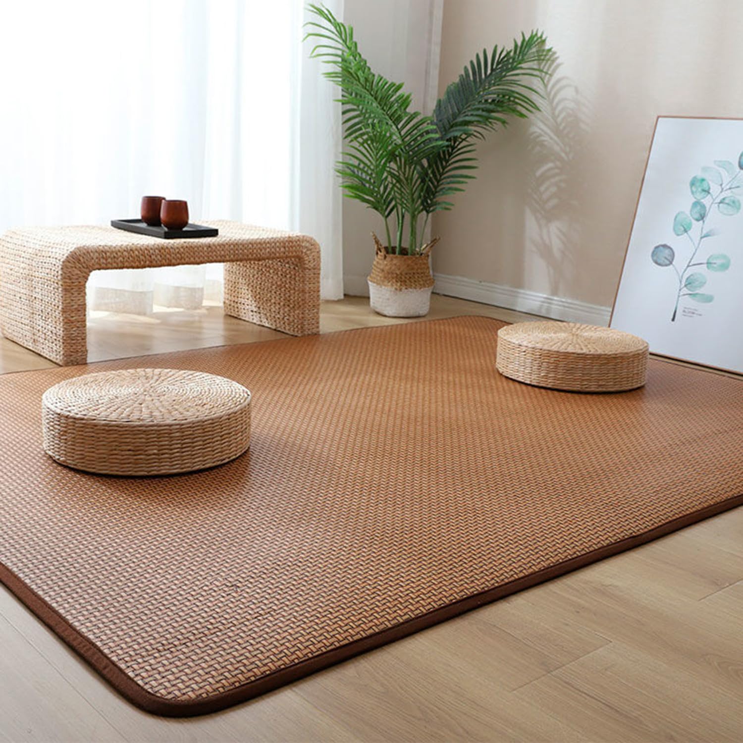Alfombra de bambú antideslizante plegable para verano, para sala de estar y dormitorio, estilo japonés, alfombra de juego natural, respetuosa con el medio ambiente, decoración del hogar
