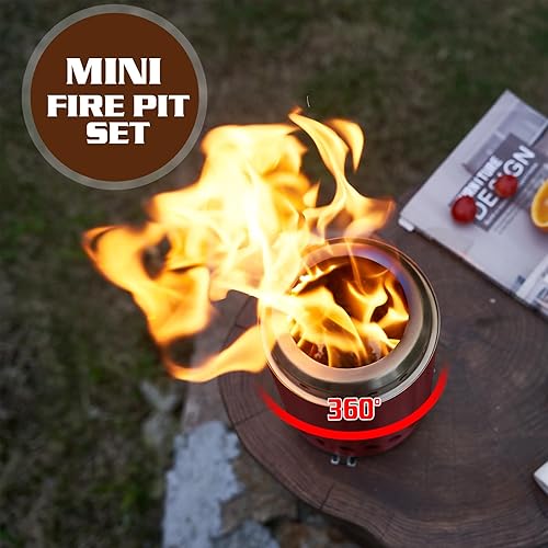 Miniatura 6 de BRIAN & DANY Fogata de mesa con soporte, estufa individual para exteriores, mini fuego de bajo humo para exteriores, alimentado por pellets o