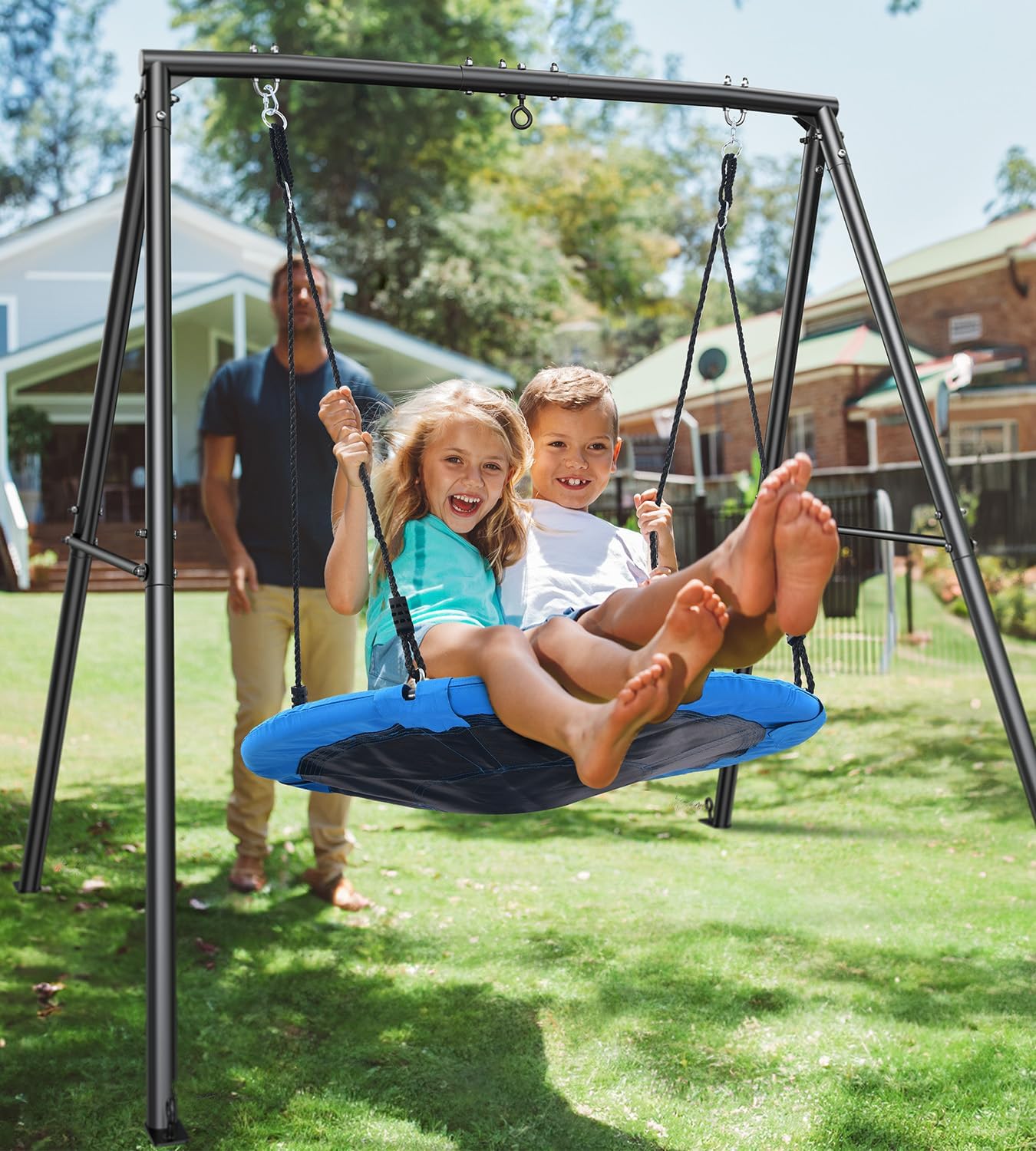 Trekassy Saucer Swing with Frame for Kids Outdoor, 440lbs Swing Set with Heavy Duty Metal Stand for Backyard, Outdoor Kids Play Equipment (Patented)