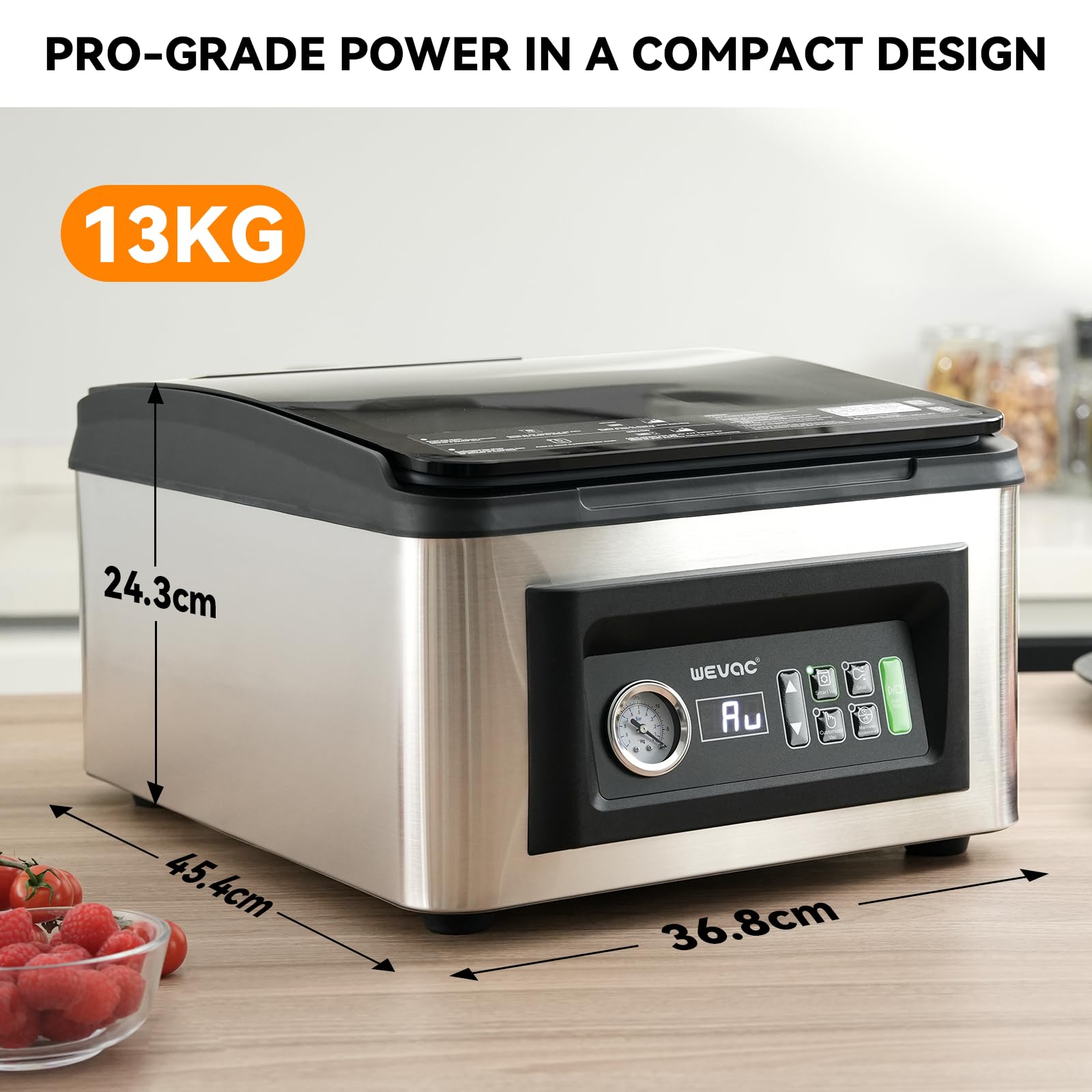 Wevac CV12 Pro Kammervakuumierer 8L aus Edelstahl 30cm Siegelbalken | Reinigungsfreundliches Design & Intelligente Automatische Vakuumsteuerung, für feuchte Lebensmittel, Doppelte Schweißnaht