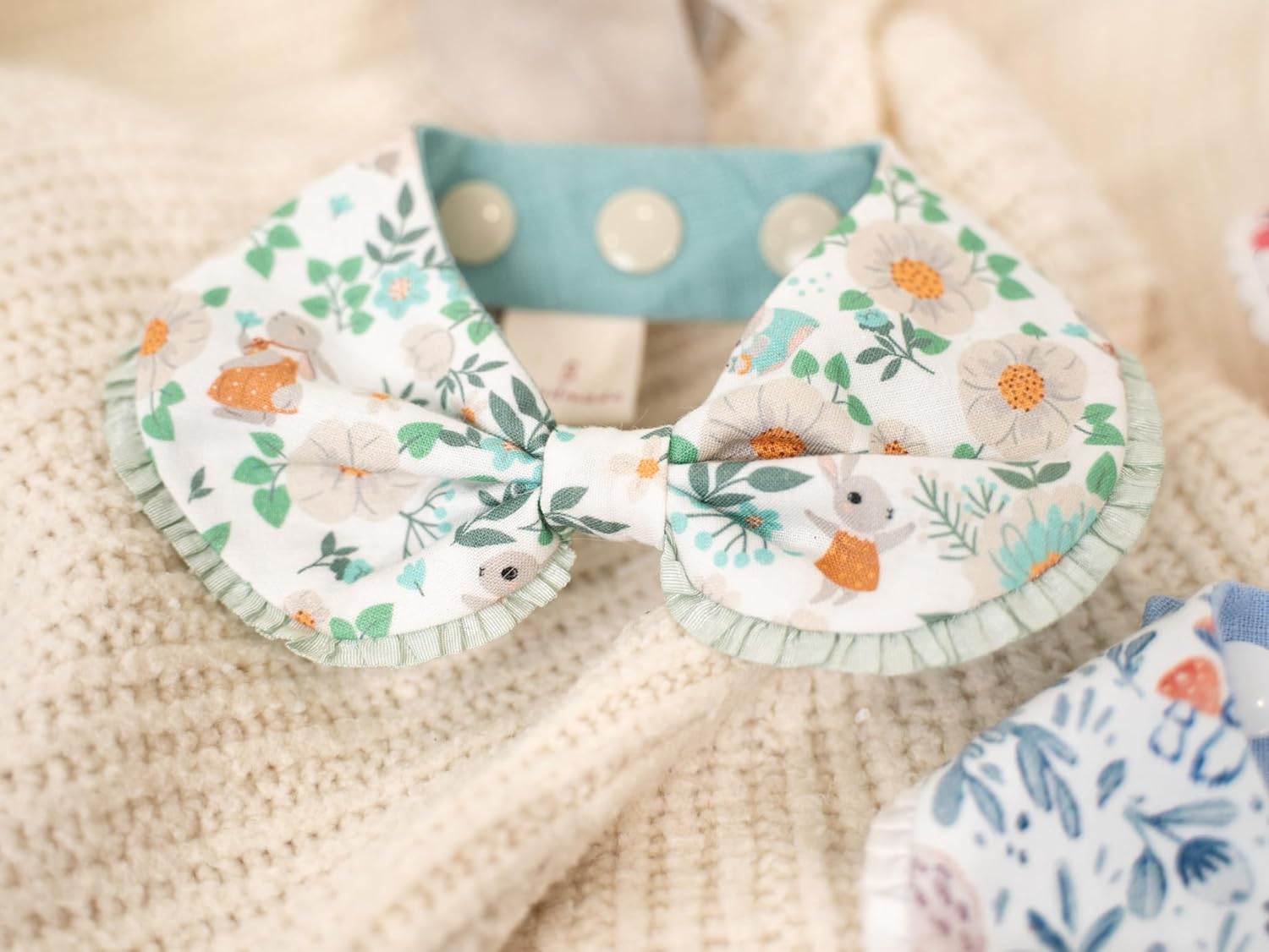Pet Bandana Collar Scarf for Cats and Small Dogs | Premium Fabric | 3 Sizes | Adjustable Triple-Snap Closure (Small, Olive Bunny)