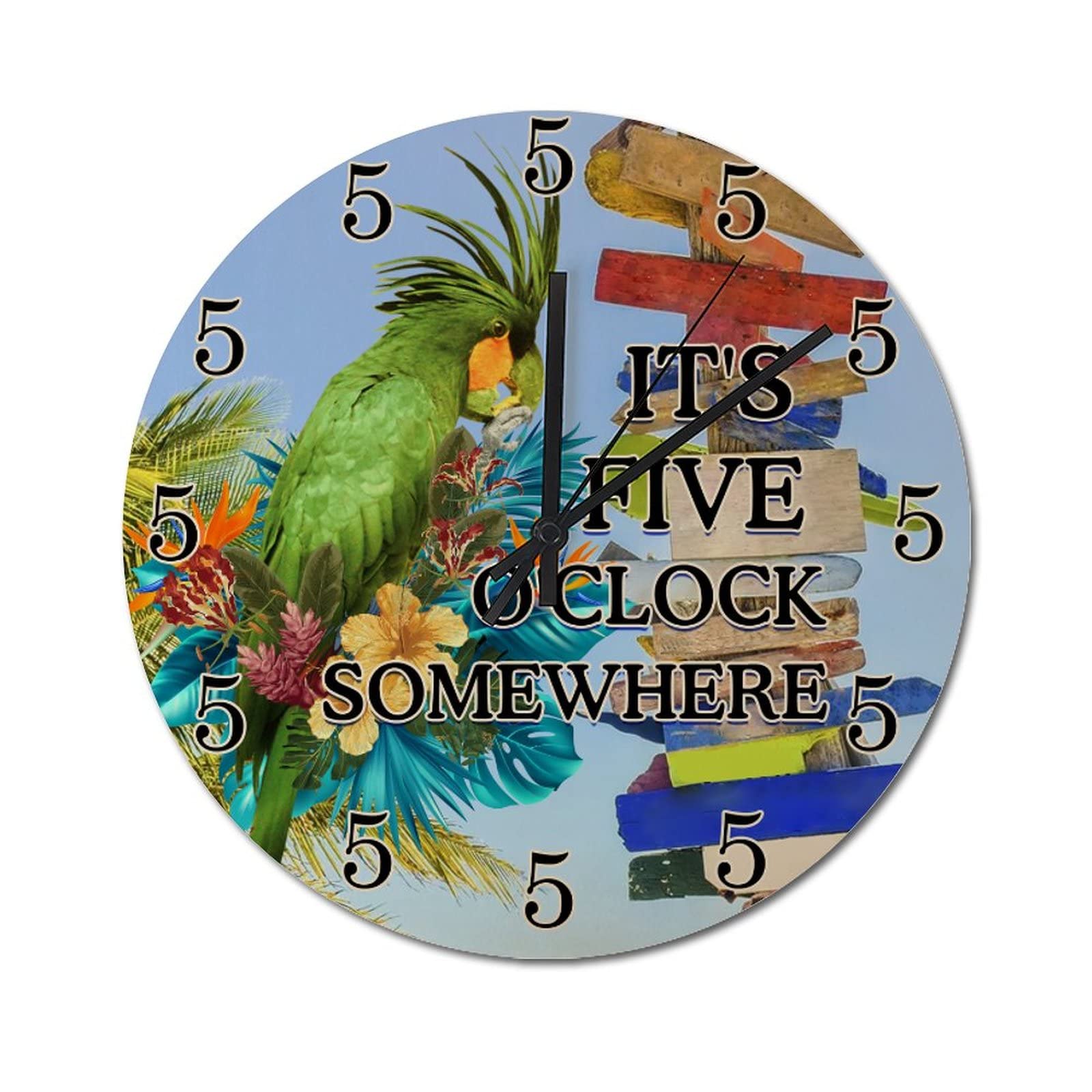 Horloge silencieuse sans tic-tac It's Five O'Clock Somewhere ronde 38cm pour salon