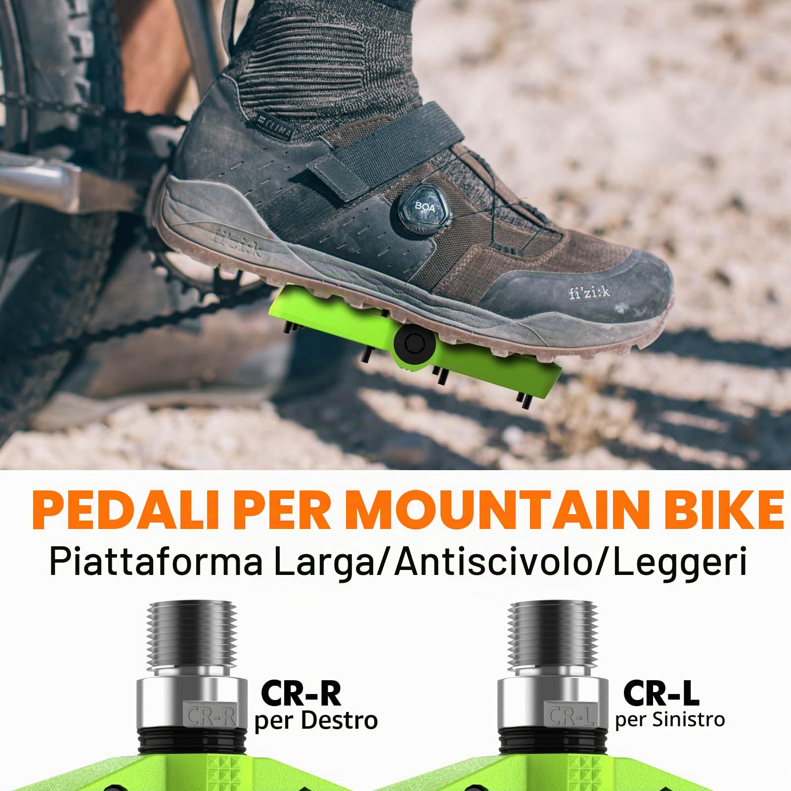 LYCAON Pedali bici da strada/mountain bike, Pedale per Bicicletta Fibra di Nylon Antiscivolo CR-MO, 3 Cuscinetti CNC per 9/16" BMX MTB, Pedali a Piattaforma Piatta Leggeri e Larghi