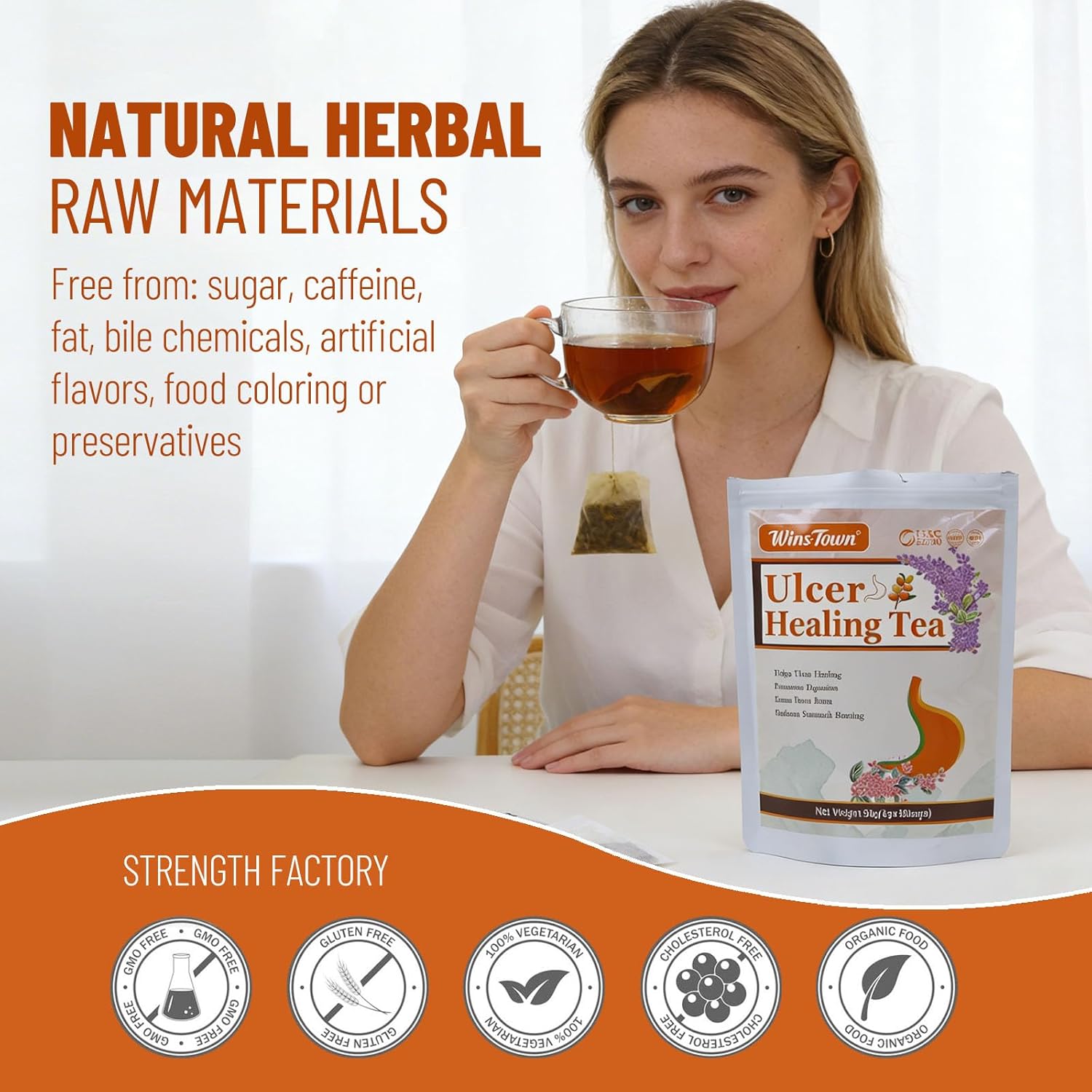Wins Town Ulcer Healing Tea, Relief Gastritis and Stomachache, Support Daily Stomach Nourishing, 30 Tea Bags