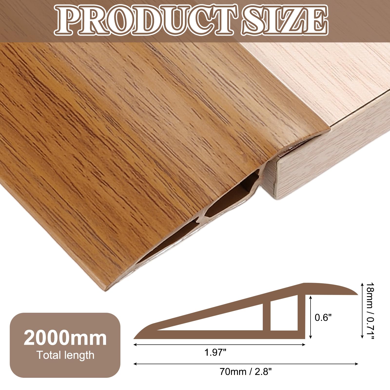 uxcell Striscia di transizione per pavimenti, 1,8 m x 7,1 cm x 1,8 cm, striscia autoadesiva per bordi per tappeti, copertura in vinile, bordo laminato per superfici irregolari da 1,27 cm a 9/16