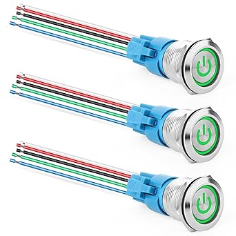 QCQIANG 3PCS 19mm Waterproof Latching Push Button Switch 12V, Push Button Switch with Wire Socket Plug (Green)