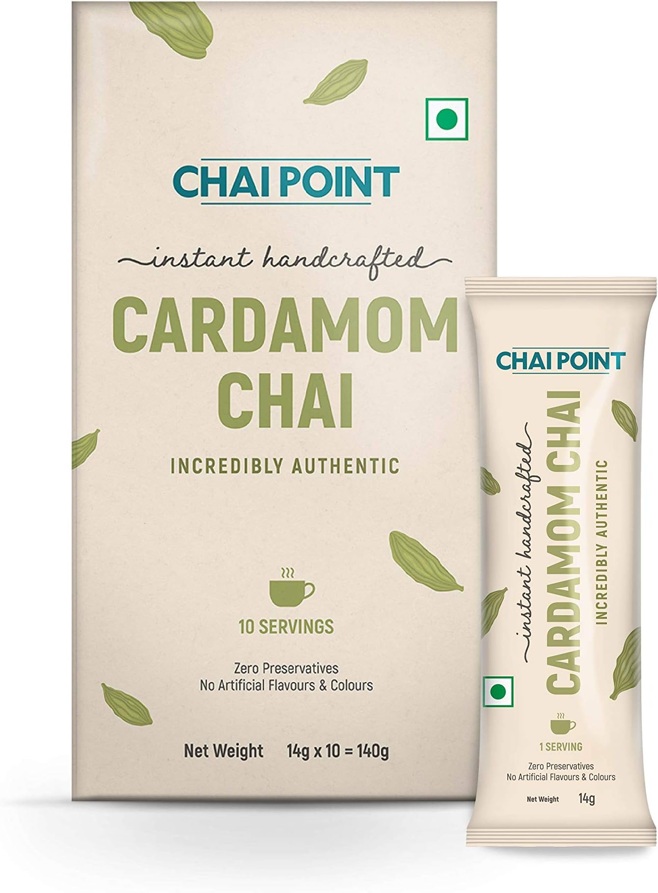 Instant Cardamom Tea 10 Sachets | Authentic Elaichi Chai with Assam Tea | Natural Cardamom Flavor | No Preservatives | Quick, Healthy & Aromatic Instant Tea | Ready-to-Brew Anytime
