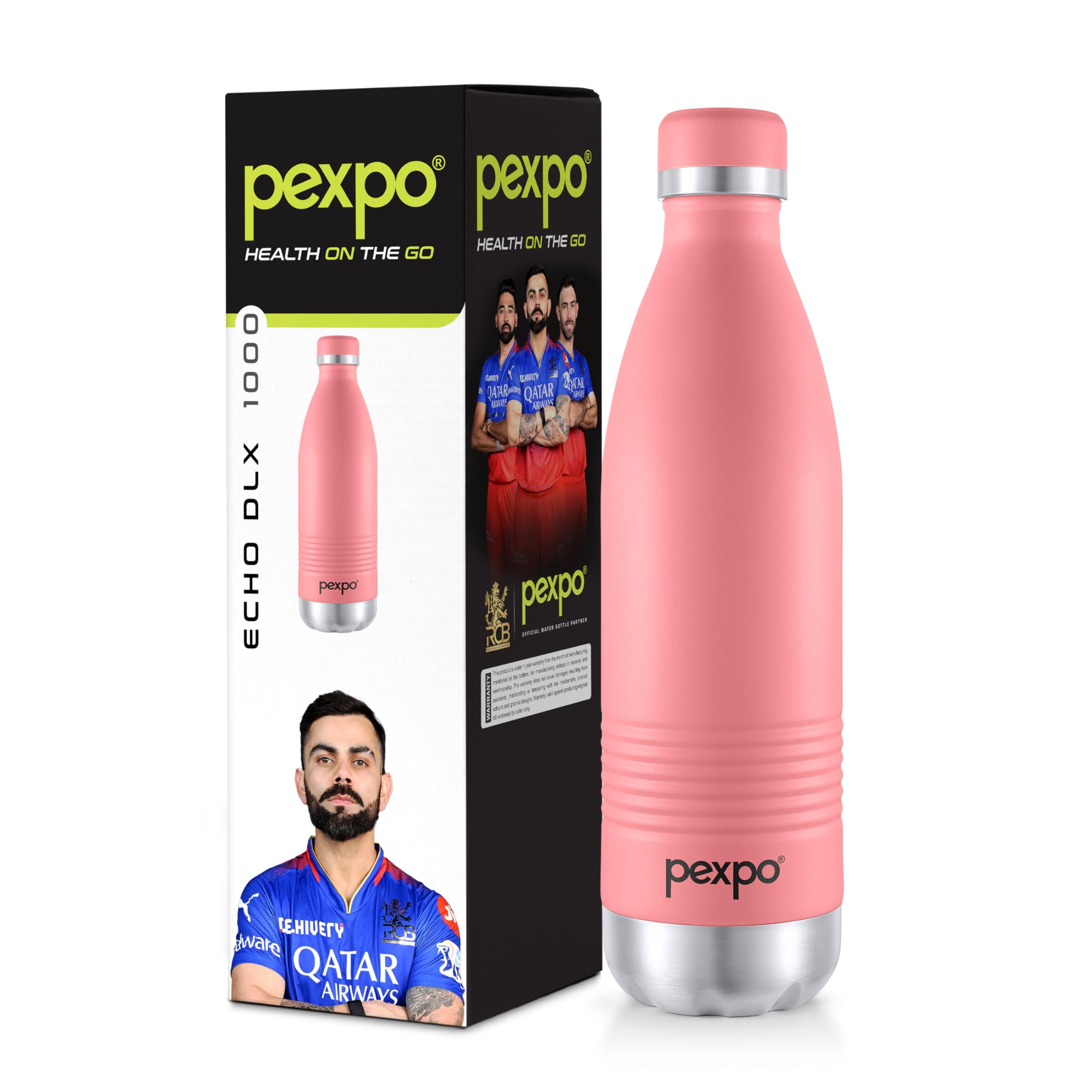 Go24 pexpo Echo Delux Pro 1000 Hot & Cold ISI Certified Flask - 980ml | Stainless Steel Water Bottle - Candy Pink | Office Bottle | Workout | Travelling | Home|