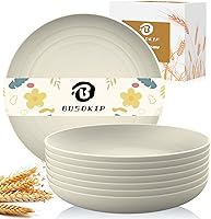 Vista 17 de Juego de 8 Platos Hondos para Cena, Plato de Paja de Trigo de 9 Pulgadas, Plato de Plástico Ligero e Irrompible Reutilizable, Apto para Microondas