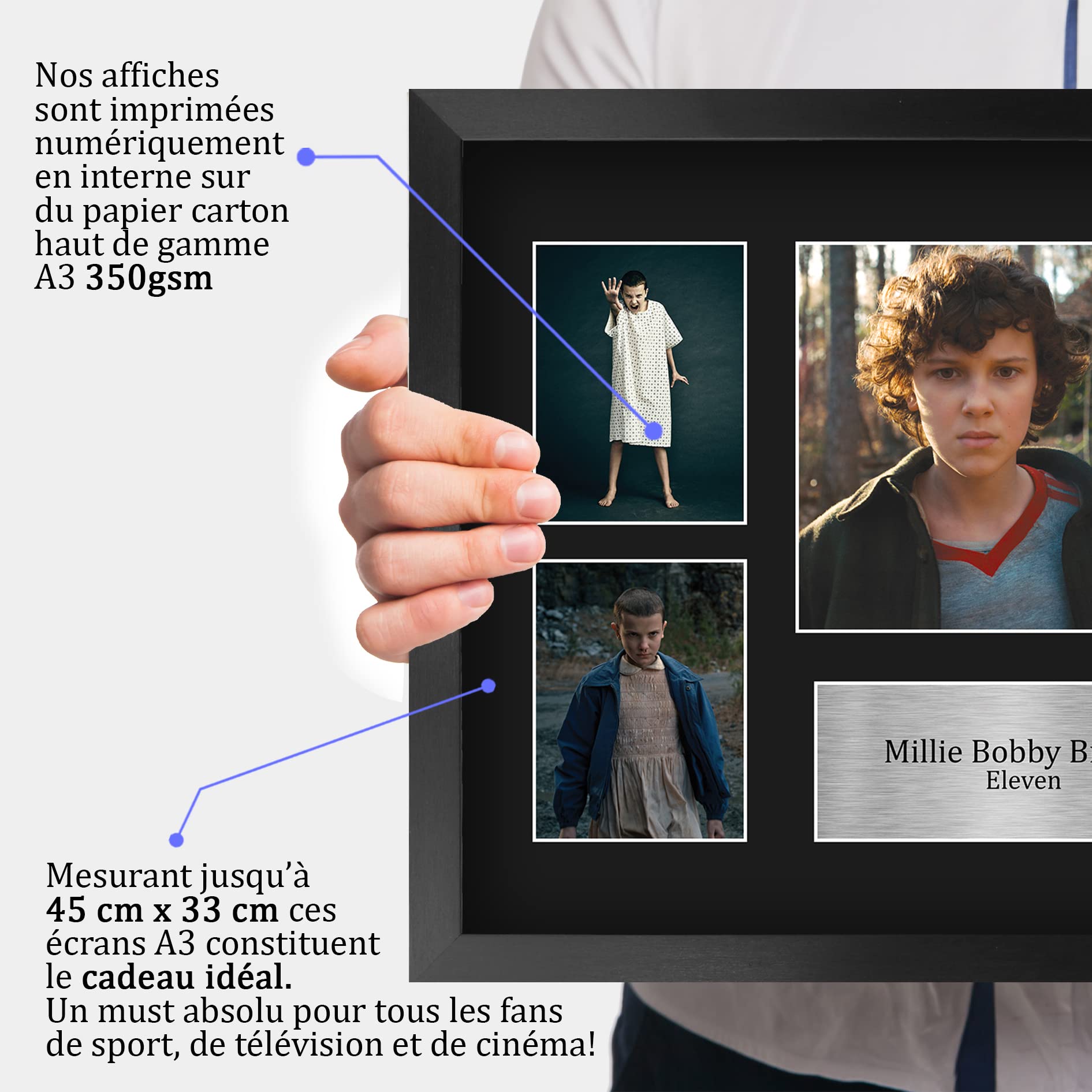 HWC Trading Millie Bobby Brown Strange Hawkins Thing Eleven Cadeaux Imprimé Signé Autographe Présentation Photo Montage Affichage pour les fans d’émissions de télévision - A3 Encadré
