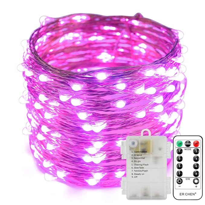ER CHEN 8 Lighting Model Indoor and Outdoor Waterproof Battery Operated 200 LED String Lights on 66 Ft Long Ultra Thin Copper String Wire with 13 Key Remote Control(Purple)