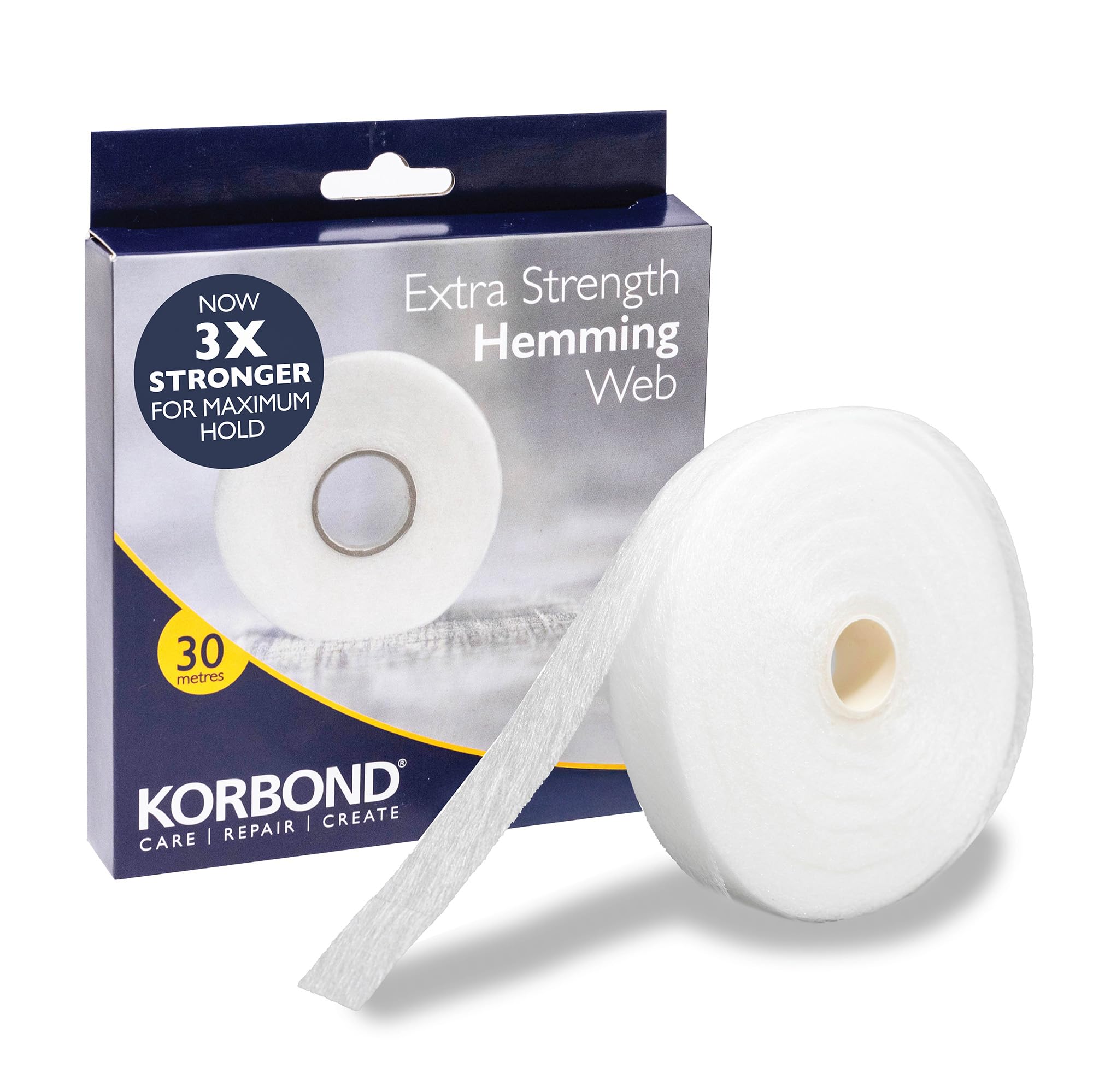 KORBOND Strongest Hemming Tape – 72GSM – 30m x 2cm Hemming Web - Invisible Mending Tape for Fabric - Iron on Hem Tape - NO Sewing Required Adhesive Fabric Tape, Webbing Tape, Hemming Web