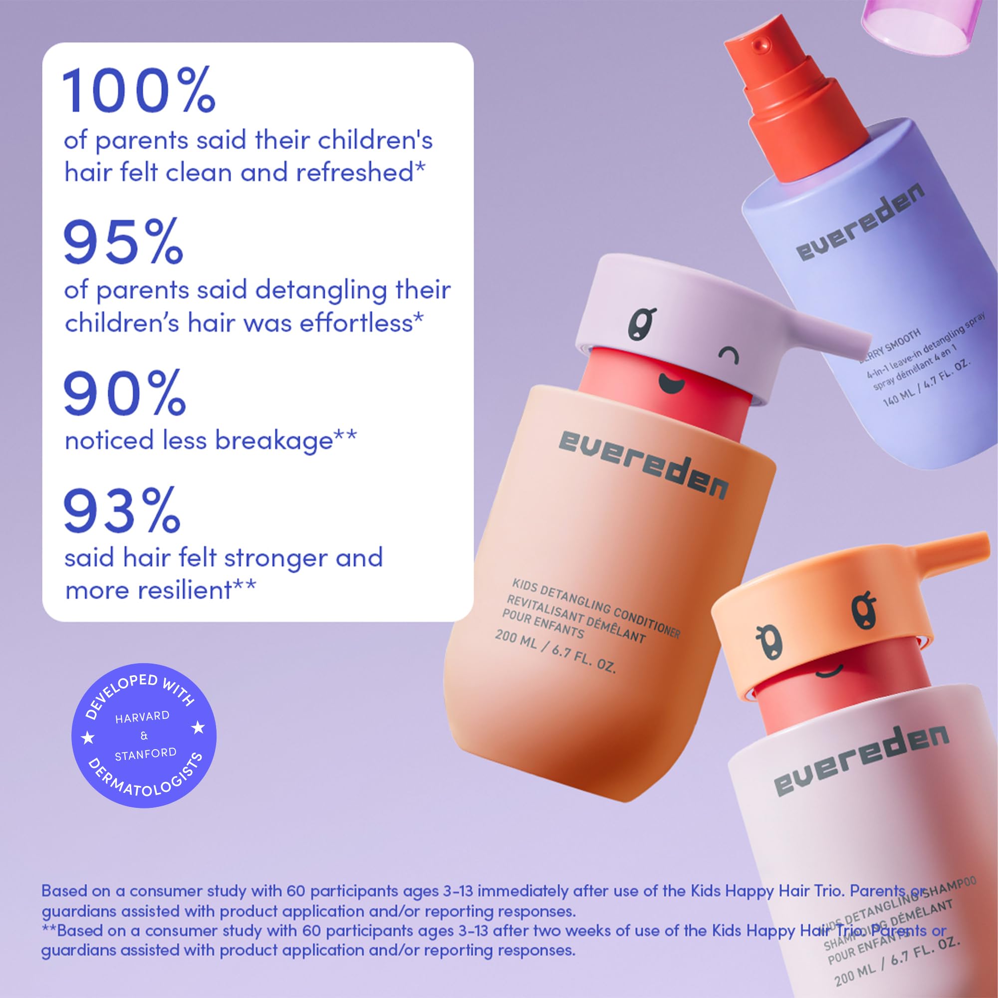 Evereden Happy Hair Duo pour enfants : shampooing et après-shampoing végétaliens pour enfants avec brosse cadeau bonus – Le démêlant pour enfants – Renforce et lisse pour tous les types de cheveux