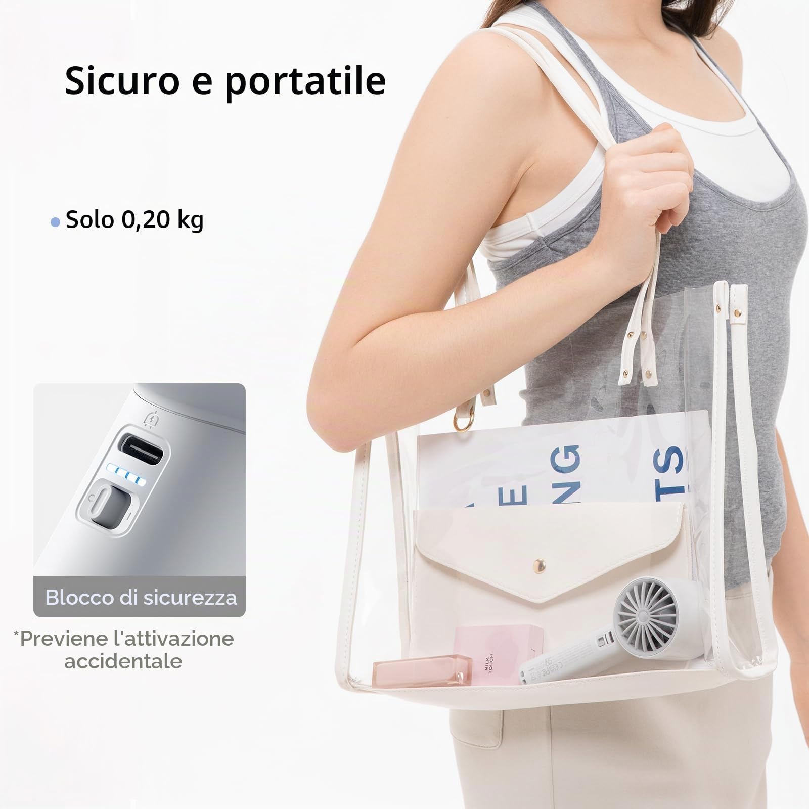 JISULIFE Ventilatore portatile, 4000 mAh, mini ricaricabile, fino a 22 ore, 5 velocità, USB per viaggi, campeggio all'aperto, spiaggia