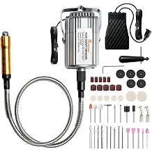 1200W Flex Shaft Rotary Tool with 46Pcs Accessories | Universal Adjustable Chuck, Hanging Foot Pedal Control, for Carving, Polishing, Grinding, Sanding