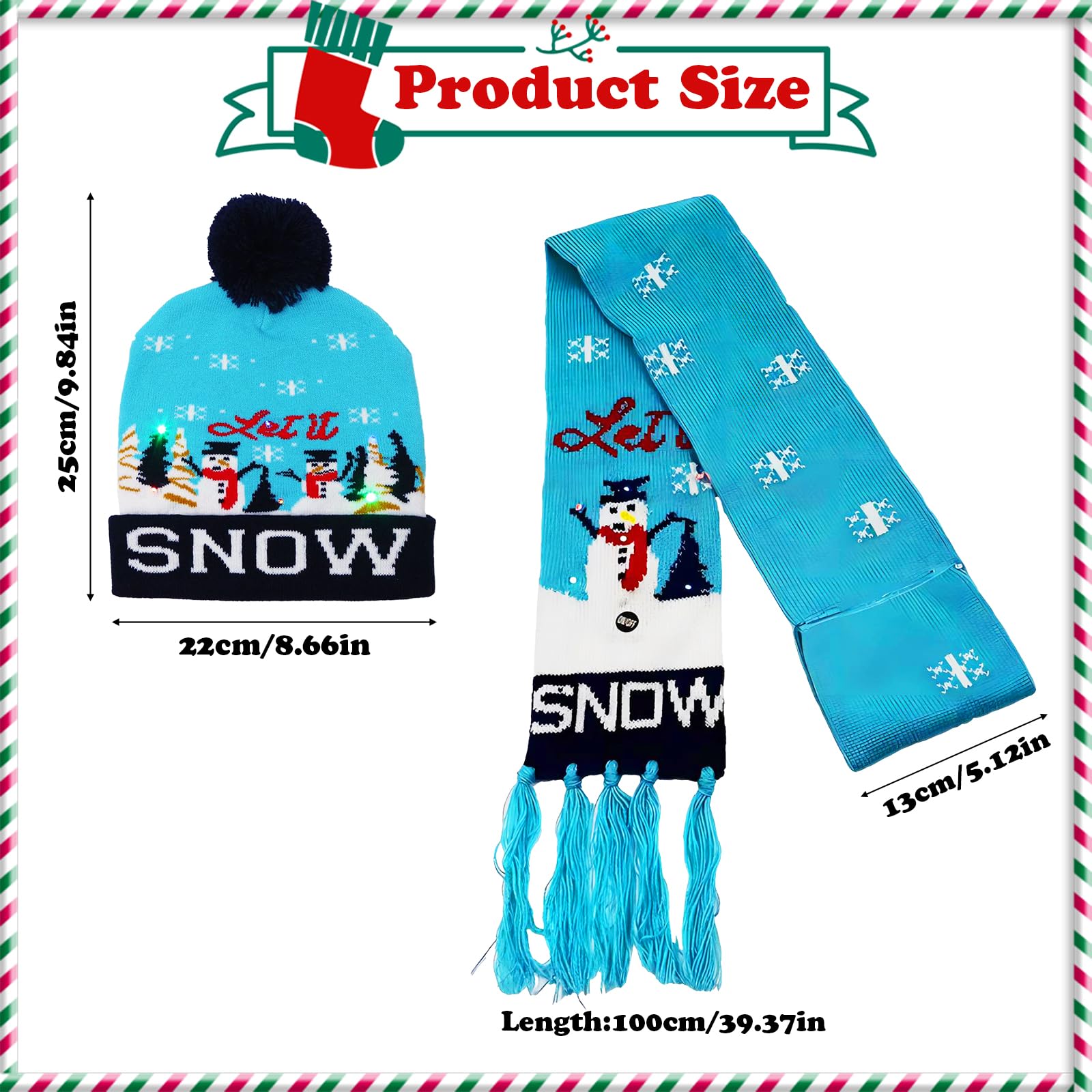 TSLBW Zimowa czapka szalik zestaw dzieci Boże Narodzenie LED czapka szalik śliczne dziewczyny chłopcy Boże Narodzenie prezent termiczna dzianinowa czapka dzieci zima ciepły zestaw czerwony niebieski