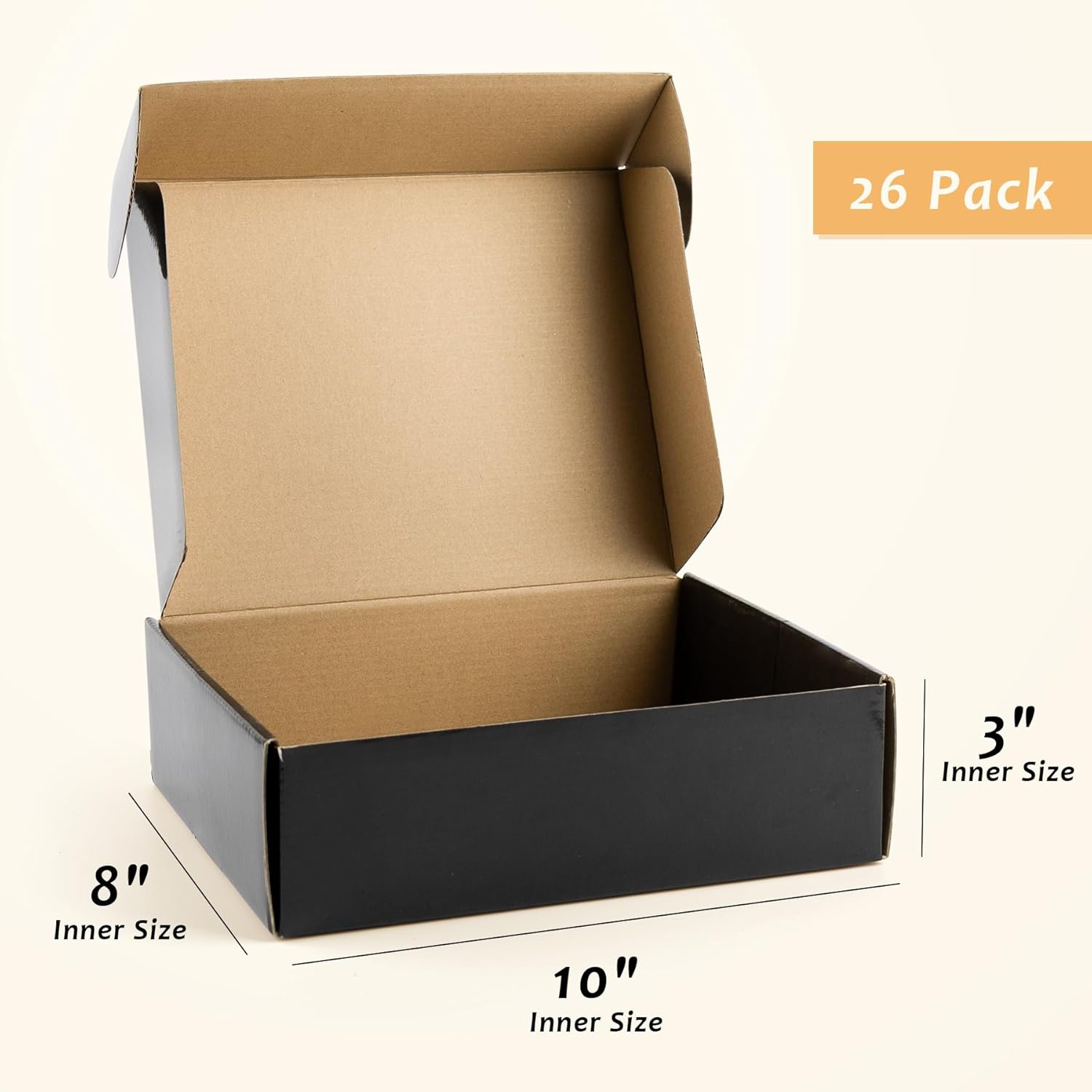 Frametory 10x8x3 Black Shipping Box, Pack of 26 Corrugated Cardboard Boxes for Mailing, Packing, Small Business Gifts Wrap Boxes With Lid