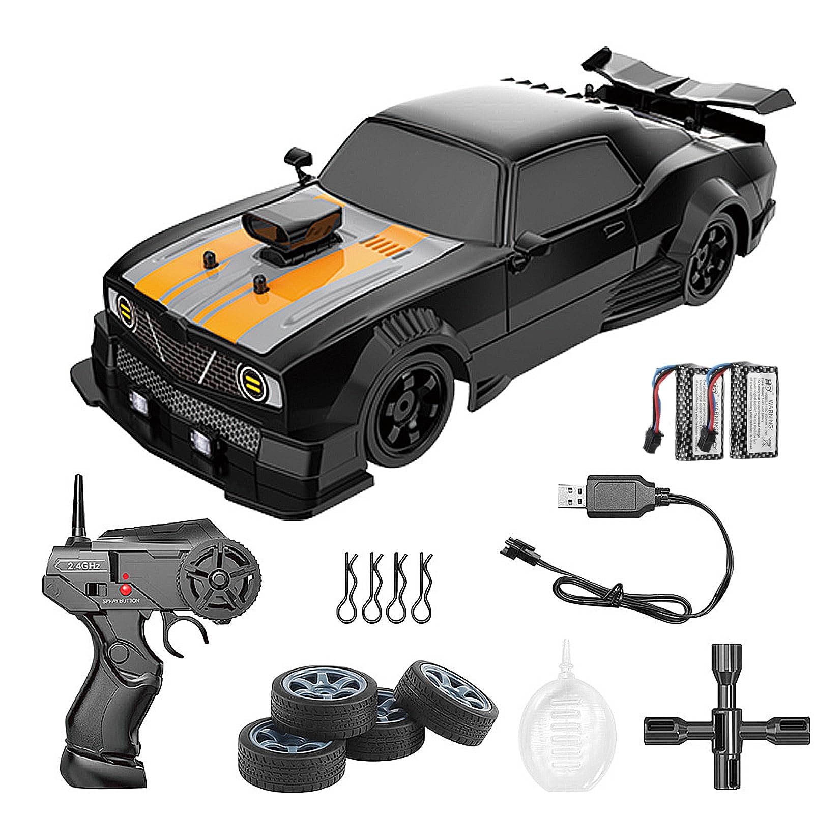 fisca 4WD Ferngesteuertes Auto,1:16 Skala 2.4GHz 18+KM/H High Speed RC Drift Car mit LED Lichtern, RC Rennwagen Spielzeug für Jungen Mädchen (SC-16A04-1)