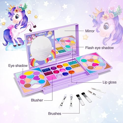 Miniatura 2 de Tomons Kit de maquillaje para niños para niñas, juego de belleza de juguete cosmético lavable real, juego de esmalte de uñas para niños, regalo no
