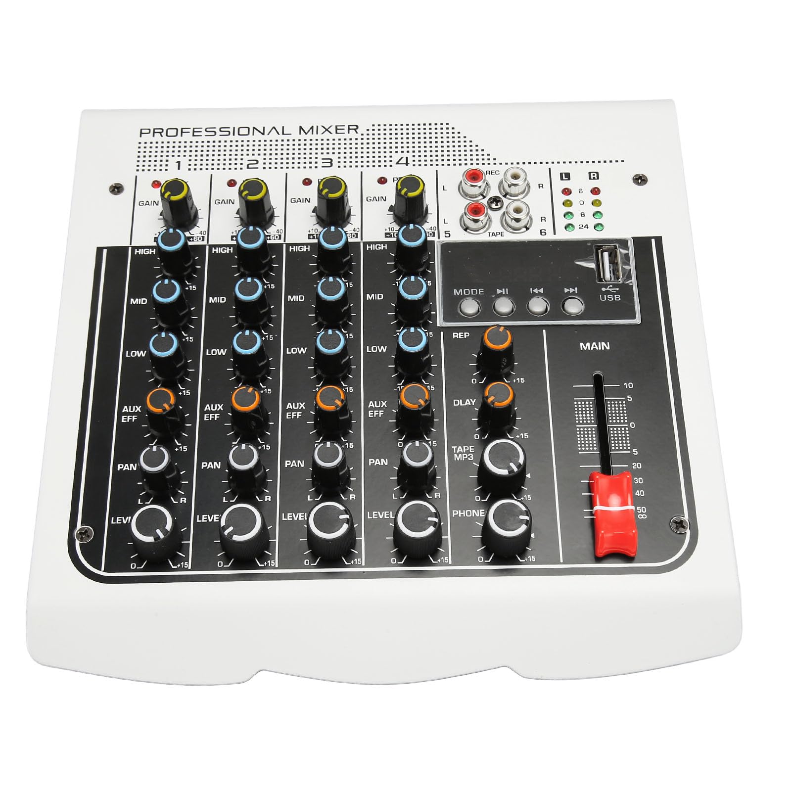 Generic Sound Mixer 4 Channel Mixer mit Integriertem DPS -Prozessor für Verbesserte Soundeffekte - Geeignet für Aufnahmestudios ABS, Eisen (EU -Stecker 100‑240V)