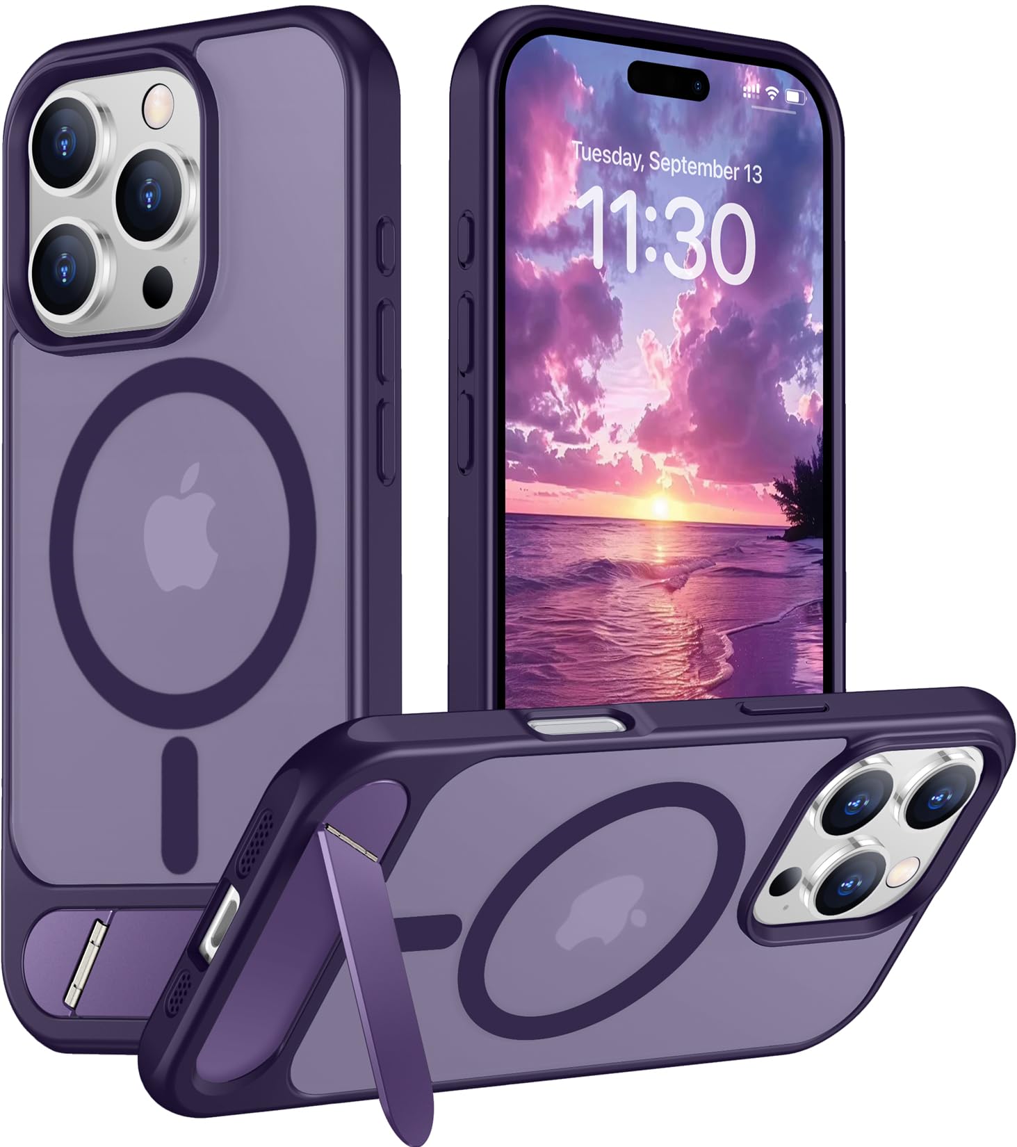 Temdan Magnetic Compatible with iPhone 16 Pro Case, [Built-in Invisible Kickstand][Compatible with MagSafe] [Military Grade Shockproof] Slim Translucent Matte Phone Case for iPhone 16 Pro 6.3"