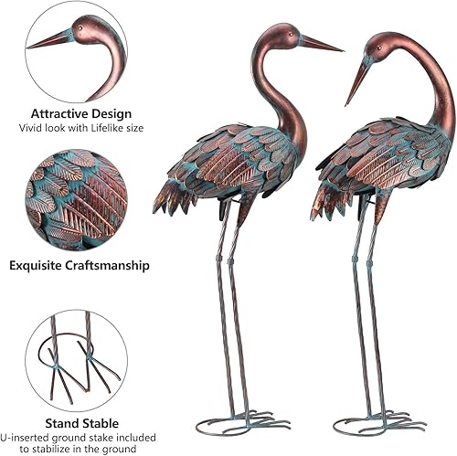 Miniatura 3 de chisheen Estatuas de jardín de grúa para exteriores, decoración de jardín de garza de metal, escultura de pájaro, decoración para patio exterior,