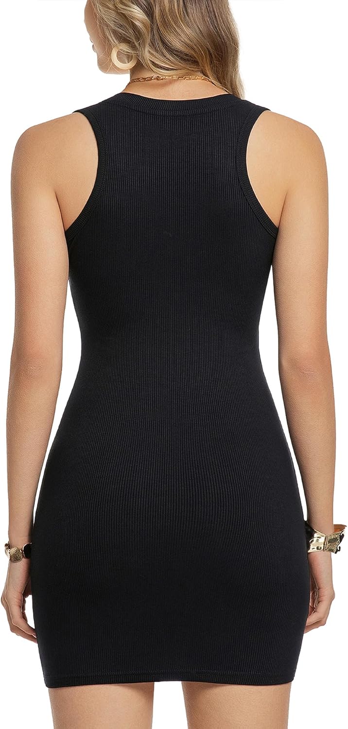 Womens Summer Dresses Ribbed Tank Top Dress V Neck Sleeveless Basic Beach Vacation Bodycon Mini Dress - Image 5