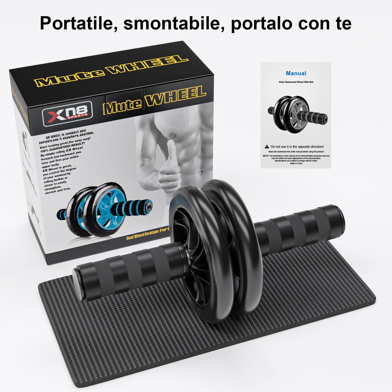 Ruota per Addominali Doppia Ruota con Tappetino, Fitness Attrezzi Multifunzione per Allenamento Addominali Rotella a Casa e in Palestra