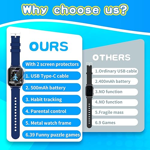 Miniatura 7 de Cosjoype Reloj inteligente actualizado para niños con 39 juegos de rompecabezas, cámara HD, video, reproductor MP3, seguimiento de hábitos