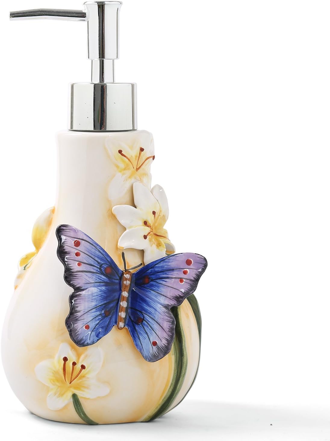 Ceramic Bathroom Accessory Set Dancing Butterfly Ceramic 5 Pieces Set,Including Toothbrush Holders,2 Gargle Tooth-Brushing Cups,Soap Dishes,Soap & Lotion Dispenser