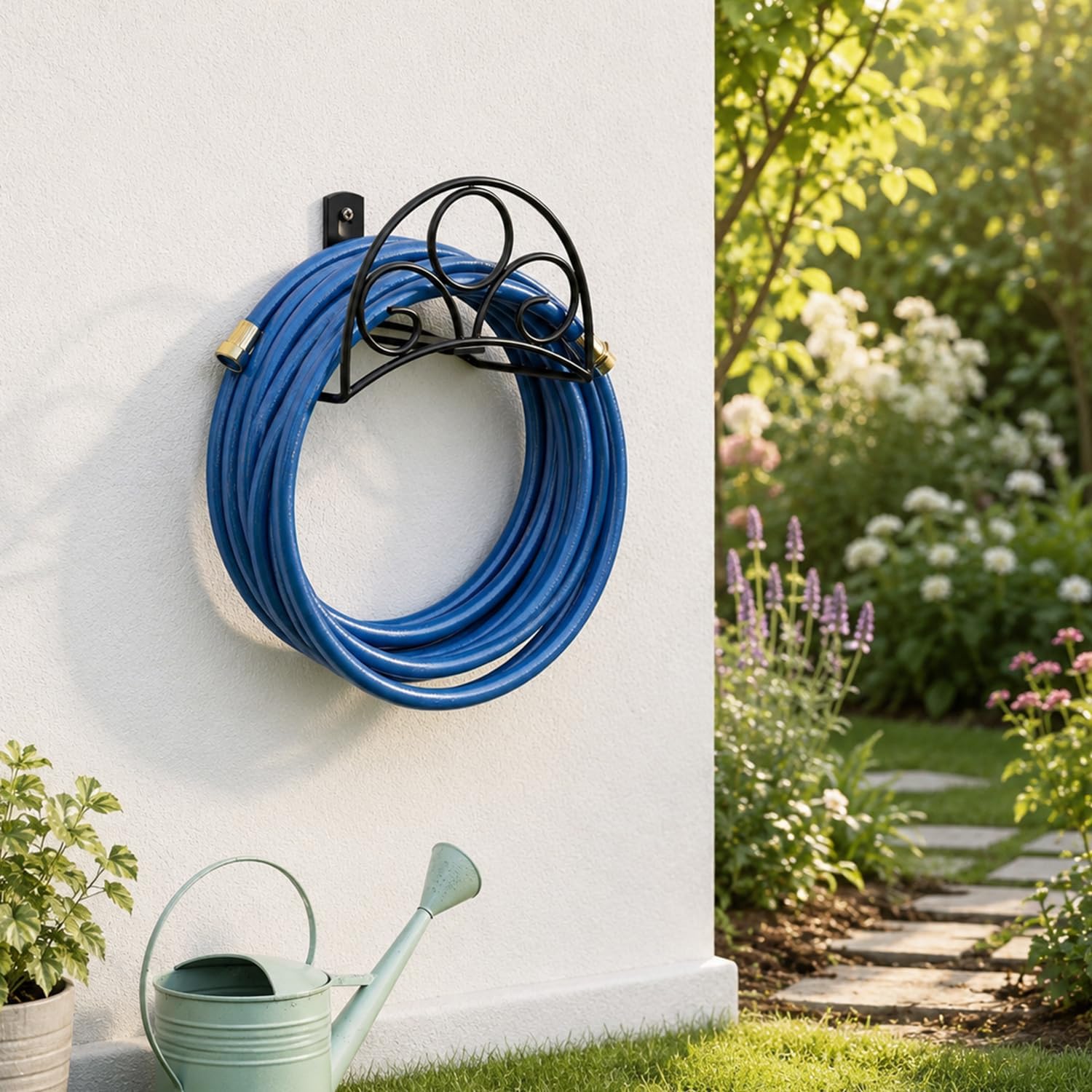 Metal Garden Hose Holder - Wall Mounted Black Water Hose Holder - Hose Hanger Heavy Duty for Water Hose Extension Cords Vacuum Hose image 2
