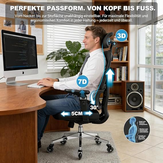 MELOKEA Office Chair 200 kg Quiet Rubber Wheels 6D Armrests 3D Headrest