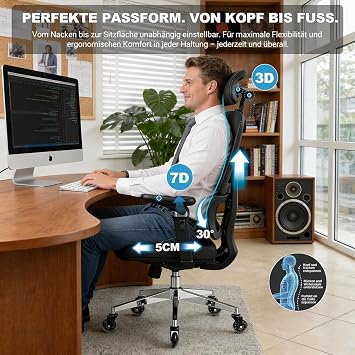 MELOKEA Office Chair 200 kg Quiet Rubber Wheels 6D Armrests 3D Headrest