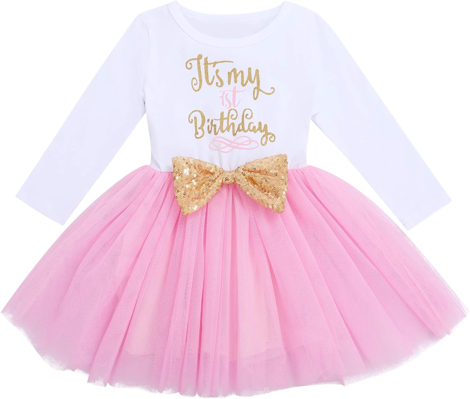 Baby Girls My 1st 2nd 3rd Birthday Polka Dots Dress w/Headband Long Sleeve Sequin Princess Tutu Cake Smash One Party Gown - Image 3