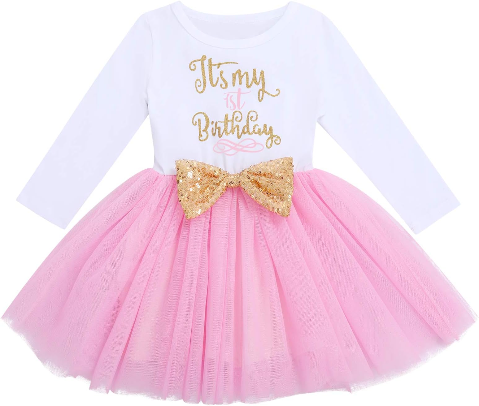 1/2/1st/2nd/3rd Birthday Outfits for Baby Girls Cotton Long Sleeve Princess Tutu Tulle Polka Dots Bowknot Dress Party Dance Formal Gown Cake Smash Photo Props