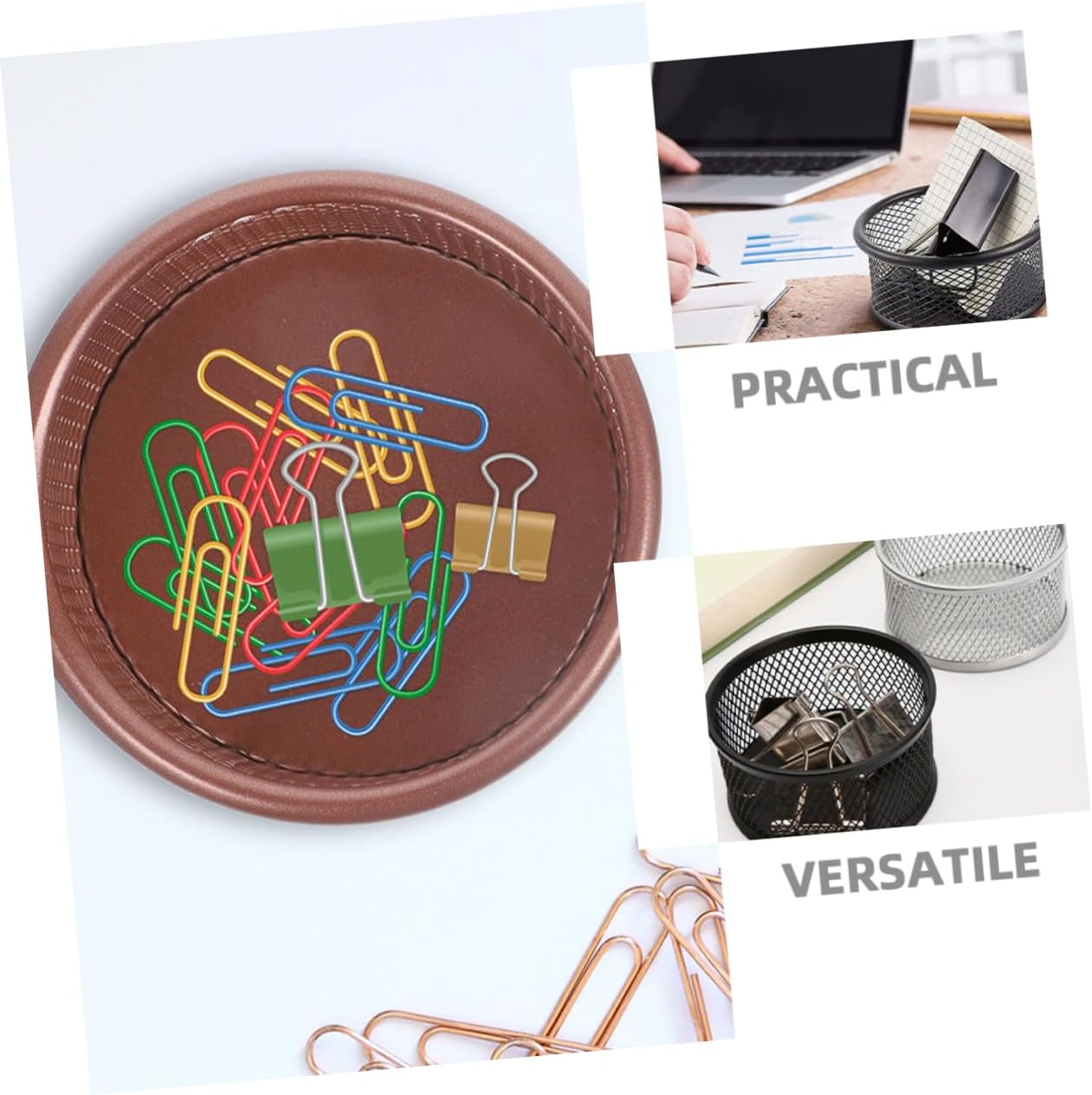 TEHAUX 3pcs Metal Mesh Paper Clip Holder Multi-functional Desk Organizer for Office School and Home Use Compact Storage Container Easy