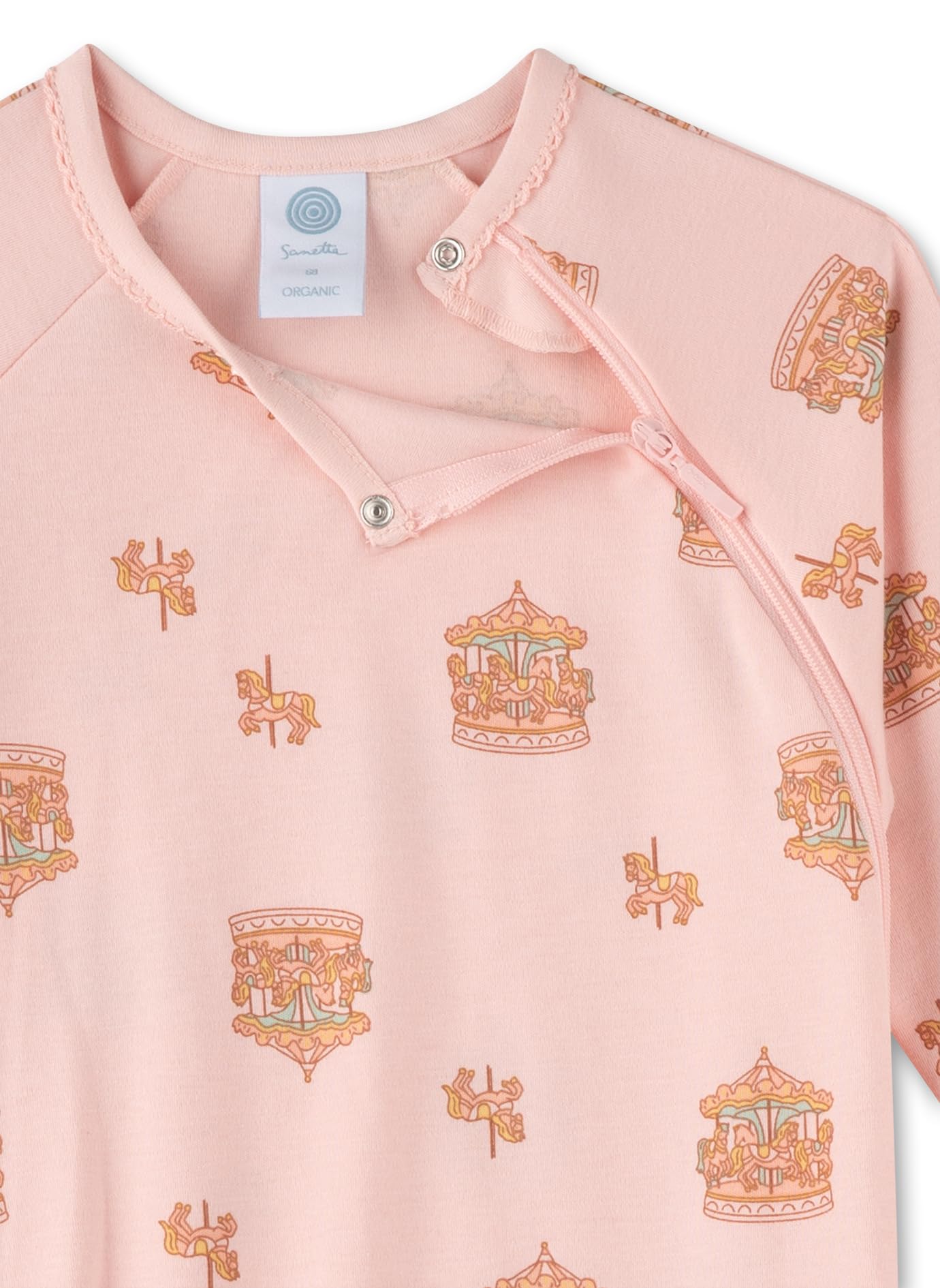 Sanetta Baby-Strampler rosa Karussel | Praktischer und bequemer Strampler aus Bio-Baumwolle für Mädchen. Baby Overall