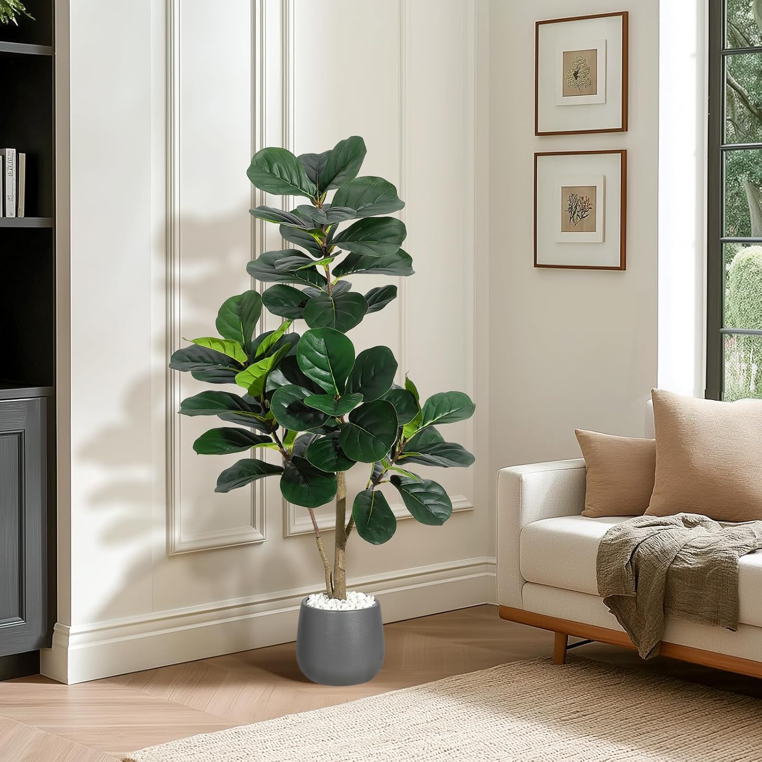 Künstlicher Kunstpflanzen Ficus Lyrata, Kunstbaum Groß Im Modernen Pflanztopf, Ficusbaum&Geigenfeigenbaum Wie Echt, Pflegeleicht, Perfekte Deko Für Wohnzimmer, Büro Usw. Schwarz-120cm