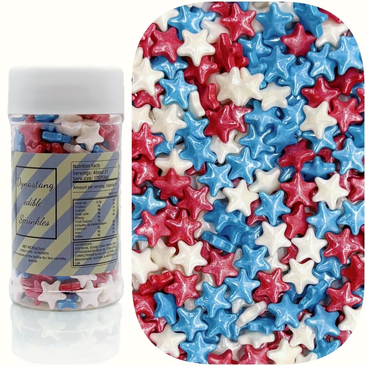 Dynastang 10mm Patriotic Stars Sprinkles Edible Stars Cake Decorating Stars Cake Decorations Cupcake Toppers Cookie Decorating Perfect for Cakes,